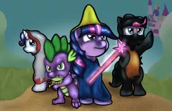 Size: 1224x792 | Tagged: artist:chrisgotjar, black mage, clothes, costume, crossover, derpibooru import, final fantasy, ninja, pinkie pie, rarity, safe, spike, twilight sparkle, warrior, white mage