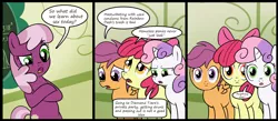 Size: 1500x656 | Tagged: artist needed, suggestive, artist:madmax, derpibooru import, edit, apple bloom, cheerilee, scootaloo, sweetie belle, earth pony, pegasus, pony, unicorn, breaking the fourth wall, cmc learn their lesson, comic, cutie mark crusaders, exploitable meme, female, filly, fourth wall, implied foalcon, implied sex, looking at you, mare, meme, school