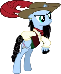 Size: 6000x7267 | Tagged: safe, artist:psychicwalnut, derpibooru import, oc, unofficial characters only, pony, unicorn, absurd resolution, bipedal, broken horn, clothes, feather, female, hat, mare, simple background, solo, standing, transparent background, vector