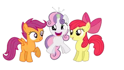 Size: 1920x1080 | Tagged: apple bloom, artist:psychicwalnut, cute, cutie mark crusaders, derpibooru import, diasweetes, excited, happy, jumping, magic, open mouth, raised hoof, safe, scootaloo, simple background, smiling, standing, svg, .svg available, sweetie belle, sweetie belle's magic brings a great big smile, transparent background, vector