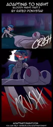 Size: 850x2020 | Tagged: semi-grimdark, artist:terminuslucis, derpibooru import, vinyl scratch, pony, unicorn, vampire, comic:adapting to night, comic:adapting to night: bloody night, blood, comic, cult, death, implied death, red eyes, stomping