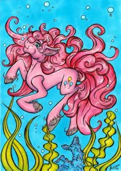 Size: 1459x2048 | Tagged: safe, artist:stirren, derpibooru import, pinkie pie, bubble, solo, traditional art, underwater