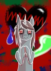 Size: 1800x2500 | Tagged: artist:kopaleo, blood, crying, derpibooru import, grimdark, oc, oc:eerie belle, running makeup, solo, stitches, unofficial characters only