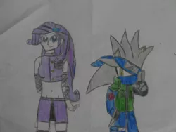 Size: 1024x768 | Tagged: safe, artist:brandonale, derpibooru import, rarity, equestria girls, belly button, clothes, cosplay, costume, crossover, hatake kakashi, midriff, naruto, silvarity, silver the hedgehog, sonic the hedgehog (series), traditional art, yamanaka ino