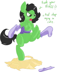 Size: 1168x1465 | Tagged: artist needed, source needed, safe, derpibooru import, oc, oc:anon, oc:anonfilly, ponified, unofficial characters only, adoranon, angry, balancing, chest fluff, clothes, cute, dress, female, filly, foal, frown, get, glare, greentext, i'm not cute, index get, kicking, open mouth, raised leg, saddle, simple background, skirt, socks, solo, text, tomboy taming, transparent background, vulgar
