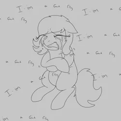 Size: 1000x1000 | Tagged: artist needed, safe, derpibooru import, oc, oc:anon, oc:anonfilly, ponified, unofficial characters only, crying, deep, female, filly, grimdark source, mind break, /mlp/, monochrome, sad, solo