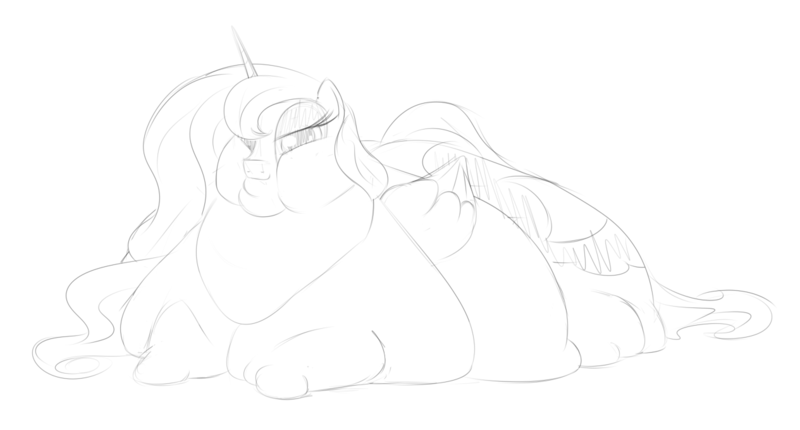 Size: 1265x680 | Tagged: artist:astr0zone, ass, bedroom eyes, blob, blob ponies, derpibooru import, fat, impossibly large belly, impossibly large butt, monochrome, moonbutt, morbidly obese, obese, princess luna, princess moonpig, questionable, royal fitness