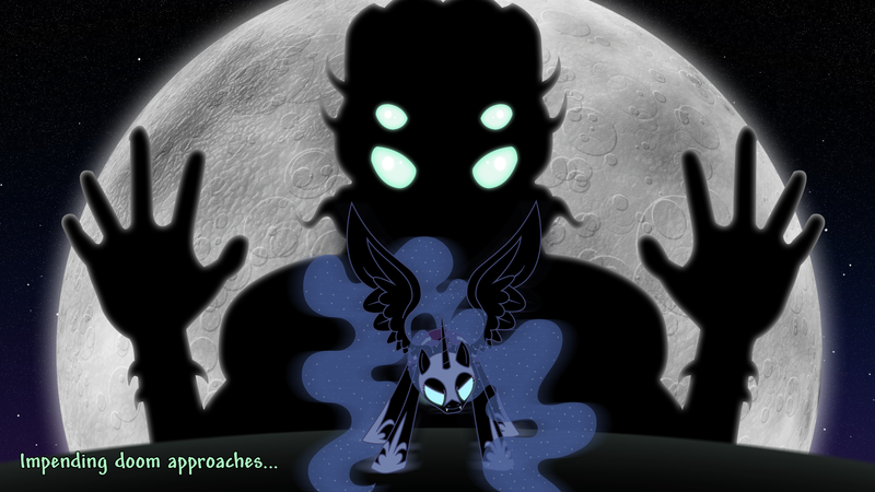 Size: 1920x1080 | Tagged: artist:skiddlezizkewl, crossover, derpibooru import, moon, moon lord, nightmare moon, safe, terraria, text, wallpaper