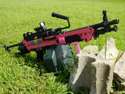 Size: 1024x768 | Tagged: airsoft, artist:death-seedecho, custom, cutie mark, derpibooru import, gun, gunified, irl, m249, machine gun, meta, my little arsenal, photo, pinkie pie, safe