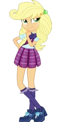 Size: 250x500 | Tagged: safe, artist:xebck, derpibooru import, applejack, equestria girls, friendship games, accessory swap, alternate hairstyle, alternate universe, clothes, clothes swap, crossed legs, crystal prep academy, crystal prep academy uniform, crystal prep shadowbolts, freckles, plaid skirt, pleated skirt, school uniform, shoes, skirt, solo