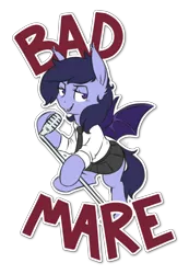 Size: 1024x1484 | Tagged: safe, artist:yeendip, derpibooru import, oc, oc:moon rock, unofficial characters only, bat pony, pony, bedroom eyes, clothes, looking at you, microphone, singing, skirt, solo