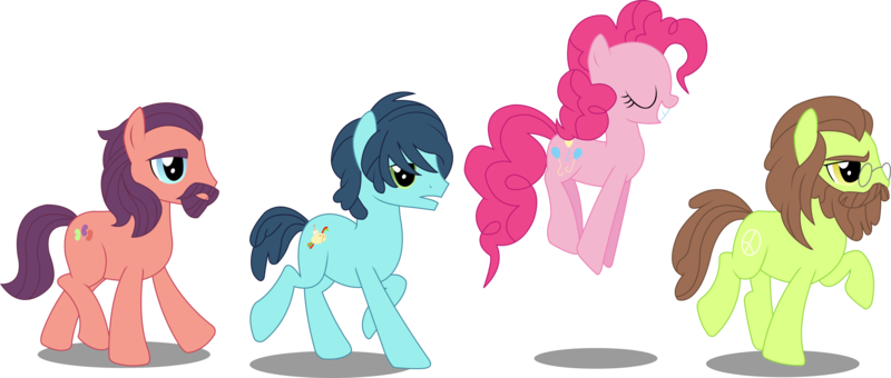 Size: 2724x1159 | Tagged: safe, artist:sketchmcreations, derpibooru import, lonely hearts, northern song, pinkie pie, strawberry fields, ponified, earth pony, pony, party pooped, abbey road, beard, cutie mark, female, george harrison, glasses, hopping, inkscape, john lennon, male, moustache, open mouth, paul mccartney, pinko starr, simple background, the beatles, transparent background, vector, walking