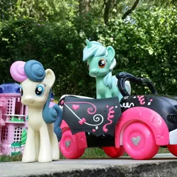 Size: 1280x1280 | Tagged: artist:pixelkitties, best friends, bon bon, car, derpibooru import, funko, irl, lyra heartstrings, photo, safe, sweetie drops, toy