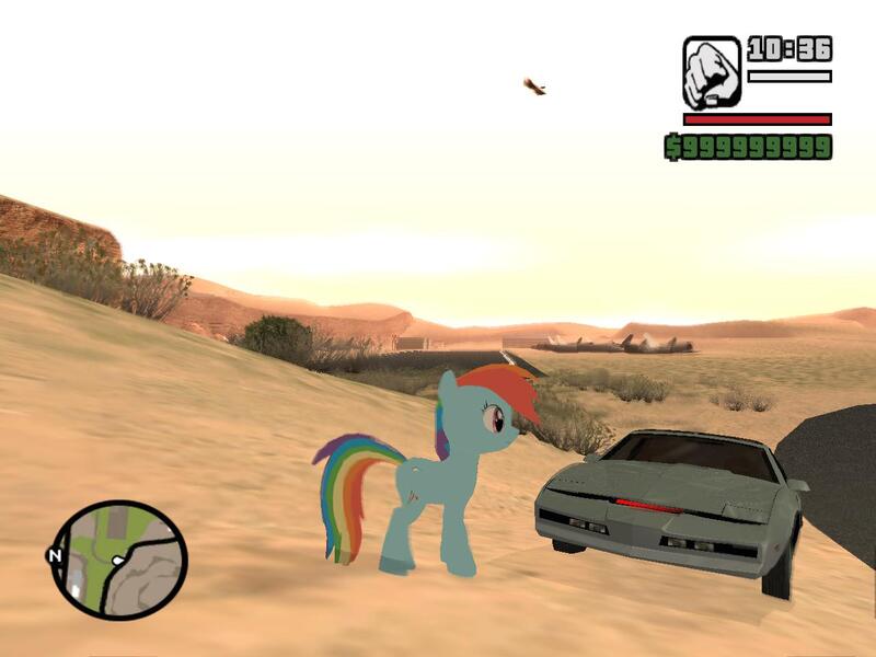 Size: 1280x960 | Tagged: 3d, car, derpibooru import, grand theft auto, gta san andreas, knight rider, plane, pontiac firebird, rainbow dash, safe, screencap