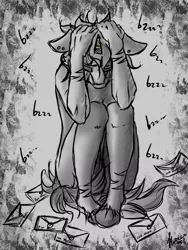 Size: 768x1024 | Tagged: anthro, artist:stirren, crying, derpibooru import, grayscale, monochrome, oc, oc:stirren, sketch, solo, suggestive, unofficial characters only