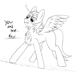 Size: 1400x1400 | Tagged: angry, artist needed, bird pone, chest fluff, derpibooru import, monochrome, puffy cheeks, safe, simple background, solo, stance, threatening, transparent background, wavy mouth