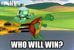 Size: 540x364 | Tagged: safe, derpibooru import, tank, tortoise, cecil turtle, crossover, image macro, looney tunes, meme, race