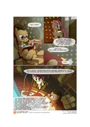 Size: 3541x5016 | Tagged: safe, artist:gashiboka, derpibooru import, doctor whooves, roseluck, time turner, earth pony, pony, comic:recall the time of no return, book, comic, doctor who, glasses, patreon, patreon logo, tardis