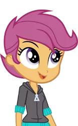 Size: 4738x7637 | Tagged: safe, artist:luckreza8, derpibooru import, scootaloo, equestria girls, friendship games, .svg available, absurd resolution, canterlot high, chs rally song, clothes, inkscape, open mouth, school spirit, simple background, smiling, solo, transparent background, upper body, vector, wondercolts