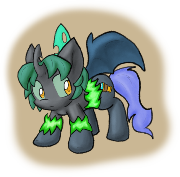 Size: 1280x1258 | Tagged: safe, artist:zutcha, derpibooru import, changeling queen oc, oc, oc:blacklight, unofficial characters only, bat pony, changeling, changeling queen, pony, fanfic, fanfic:founders of alexandria, ponies after people, bat pony oc, bat wings, changeling oc, cutie mark, fanfic art, fangs, female, hooves, horn, illustration, magic, mare, shapeshifting, solo, transformation, wings