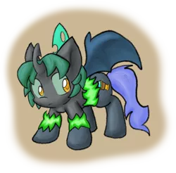 Size: 1280x1258 | Tagged: safe, artist:zutcha, derpibooru import, changeling queen oc, oc, oc:blacklight, unofficial characters only, bat pony, changeling, changeling queen, pony, fanfic, fanfic:founders of alexandria, ponies after people, bat pony oc, bat wings, changeling oc, cutie mark, fanfic art, fangs, female, hooves, horn, illustration, magic, mare, shapeshifting, solo, transformation, wings