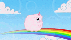 Size: 480x270 | Tagged: animated, artist:mixermike622, cute, derpibooru import, flufflebetes, oc, oc:fluffle puff, pink fluffy unicorns dancing on rainbows, rainbow, safe, solo, unofficial characters only