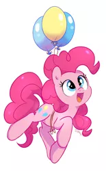 Size: 939x1515 | Tagged: safe, artist:imalou, derpibooru import, pinkie pie, earth pony, pony, balloon, cute, diapinkes, female, mare, open mouth, simple background, solo, then watch her balloons lift her up to the sky, white background