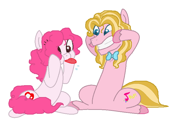 Size: 690x486 | Tagged: safe, artist:asliceoflife, derpibooru import, oc, oc:marshmellow, oc:pop rocks, unofficial characters only, brother and sister, offspring, parent:pinkie pie, parent:prince blueblood, parents:bluepie, raspberry, silly, tongue out