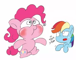 Size: 755x599 | Tagged: artist:dambitail, derpibooru import, holding breath, korean, pinkie pie, rainbow dash, safe