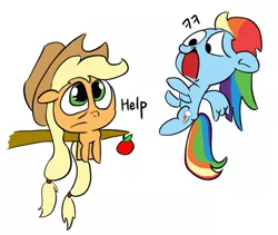 Size: 500x422 | Tagged: apple, applejack, artist:dambitail, derpibooru import, rainbow dash, safe, stuck