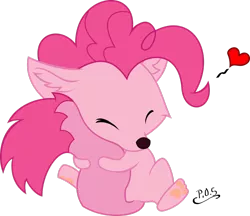 Size: 1280x1105 | Tagged: safe, artist:midnightblitzz, derpibooru import, pinkie pie, wolf, cute, simple background, solo, species swap, tail hug, transparent background, vector