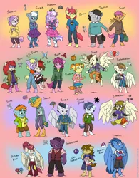 Size: 1171x1500 | Tagged: safe, artist:kaemantis, derpibooru import, apple bloom, diamond tiara, dinky hooves, featherweight, pipsqueak, pound cake, pumpkin cake, ruby pinch, rumble, scootaloo, shady daze, silver spoon, snails, snips, sweetie belle, truffle shuffle, twist, zippoorwhill, oc, oc:aerial ace, oc:highjump kick, oc:smokescreen, oc:zen headbutt, anthro, unguligrade anthro, comic:junior gala, clothes, cutie mark, cutie mark crusaders, dinkysqueak, female, gradient background, image, i'm with stupid, jpeg, male, pokémon, shipping, skirt, straight