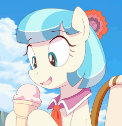 Size: 522x540 | Tagged: safe, artist:deannart, derpibooru import, coco pommel, pony, animated, chair, cocobetes, cropped, cute, eating, female, food, frame by frame, hnnng, ice cream, licking, mare, open mouth, sitting, sky, solo, suggestive eating, tongue out, weapons-grade cute