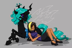 Size: 3424x2272 | Tagged: artist:valkyrie-girl, changeling, changeling queen, changeling queen oc, derpibooru import, fanfic:a voice among the strangers, female, human, oc, oc:ebony, oc:jessica, safe, sleeping, unofficial characters only