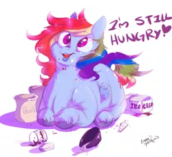 Size: 840x768 | Tagged: safe, artist:lunarmarshmallow, derpibooru import, rainbow dash, cookie jar, cute, dashabetes, fat, feeding dash, ice cream, noodles, nutella, poptart, rainblob dash, solo, tubby wubby pony waifu, unshorn fetlocks