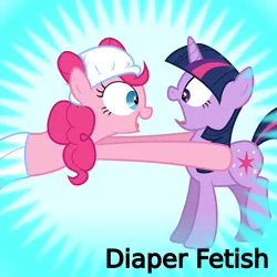 Size: 1024x1024 | Tagged: artist:twilights-secret, baby cakes, crazy face, derpibooru, derpibooru import, diaper, diaper change scene, diaper fetish, faic, grabbing, meta, official spoiler image, pinkie pie, safe, spoilered image joke, twilight sparkle, yelling