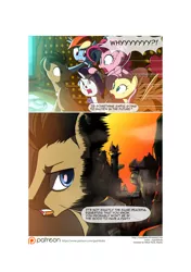 Size: 3541x5016 | Tagged: safe, artist:gashiboka, derpibooru import, doctor whooves, fluttershy, pinkie pie, rainbow dash, rarity, time turner, pony, comic:recall the time of no return, bad future, comic, implied apocalypse, male, patreon, patreon logo, stallion