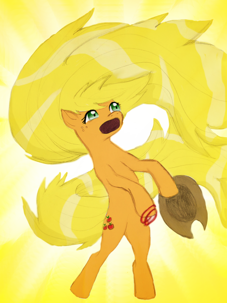 Size: 1000x1333 | Tagged: adventure time, applejack, artist:abductionfromabove, derpibooru import, impossibly long hair, impossibly long tail, long mane, long tail, safe, solo, traditional art