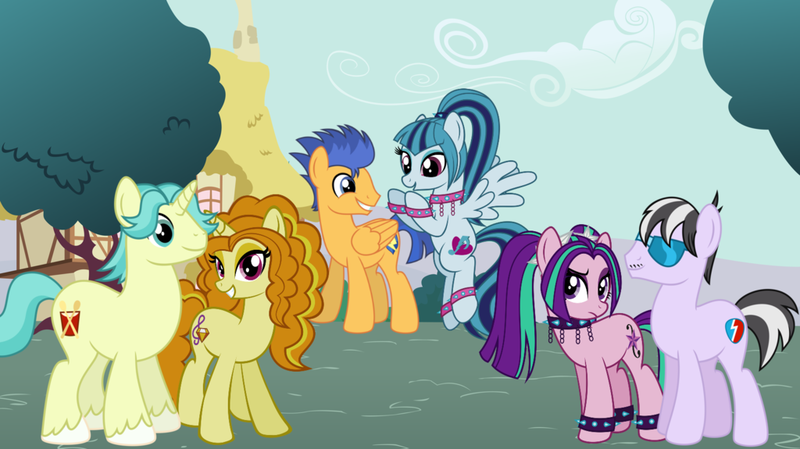 Size: 1024x575 | Tagged: adagio dazzle, aria blaze, artist:themexicanpunisher, brawly beats, derpibooru import, female, flash sentry, male, ponified, ringaria, ringo, safe, senata, shipping, sonata dusk, straight