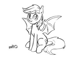 Size: 8664x6708 | Tagged: safe, artist:empty-10, derpibooru import, oc, oc:daturea eventide, unofficial characters only, bat pony, pony, absurd resolution, fangs, grayscale, monochrome, sitting, solo, traditional art