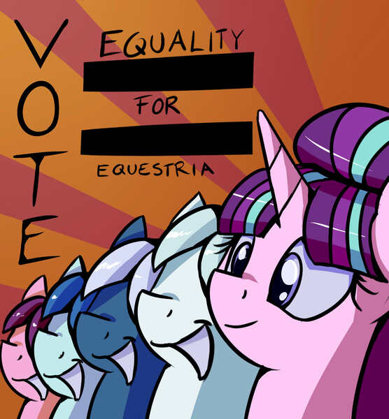 Size: 1702x1837 | Tagged: artist:impcjcaesar, communism, derpibooru import, double diamond, election, equal four, equality, equalized, night glider, party favor, propaganda, safe, stalin glimmer, starlight glimmer, sugar belle, the cutie map