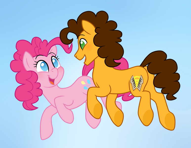 Size: 1821x1413 | Tagged: safe, artist:apilsinn, derpibooru import, cheese sandwich, pinkie pie, cheesepie, female, looking at each other, male, shipping, straight