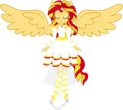 Size: 11084x9888 | Tagged: dead source, safe, artist:birdalliance, derpibooru import, sunset shimmer, equestria girls, my past is not today, absurd resolution, angel, beautiful, clothes, daydream shimmer, dress, high heel boots, hilarious in hindsight, ponied up, simple background, solo, transparent background, vector, winged humanization, wings