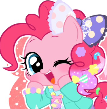 Size: 361x367 | Tagged: safe, artist:momo, derpibooru import, pinkie pie, pony, abstract background, askharajukupinkiepie, bow, bracelet, candy, clothes, cute, diapinkes, food, hair accessory, hair bow, harajuku, jewelry, one eye closed, open mouth, solo, wink