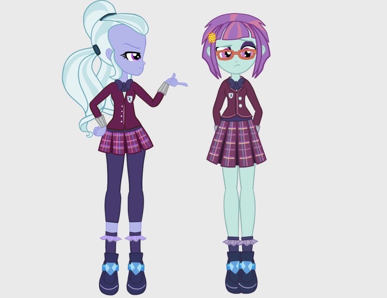 Size: 1352x1041 | Tagged: safe, artist:starblast33, derpibooru import, sugarcoat, sunny flare, equestria girls, friendship games, clothes, crystal prep academy, crystal prep academy uniform, crystal prep shadowbolts, cute, funny, glasses, school uniform