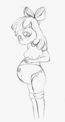 Size: 1019x1920 | Tagged: safe, artist:mlp-pregnancy-is-magic, derpibooru import, apple bloom, equestria girls, belly, belly button, breasts, female, mommabloom, monochrome, older, pregnant, pregnant equestria girls, traditional art