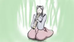 Size: 1920x1080 | Tagged: safe, artist:sdf1jjak, derpibooru import, maud pie, anthro, flute, human facial structure, japanese, musical instrument, shakuhachi, sketchbook app, solo, tablet drawing