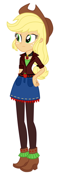 Size: 3000x8873 | Tagged: safe, artist:mixiepie, derpibooru import, applejack, equestria girls, rainbow rocks, absurd resolution, accessory swap, alternate universe, amulet, apple, bad girl, clothes, clothes swap, cowboy hat, denim skirt, freckles, gem, hat, necklace, paint tool sai, role reversal, simple background, siren gem, skirt, solo, spikes, stetson, the dazzlings, transparent background