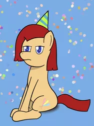 Size: 750x1000 | Tagged: artist:the-skullivan, confetti, derpibooru import, hat, newbie artist training grounds, oc, oc:rock candy, offspring, party hat, safe, solo, unofficial characters only