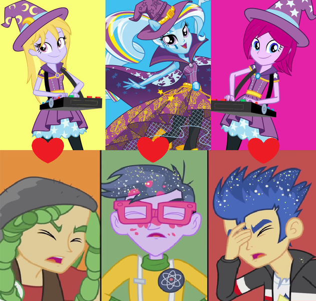 Size: 938x892 | Tagged: safe, derpibooru import, flash sentry, fuchsia blush, lavender lace, microchips, sandalwood, trixie, equestria girls, friendship games, rainbow rocks, background human, crack shipping, female, male, microtrix, shipping, shipping domino, straight, trixie and the illusions